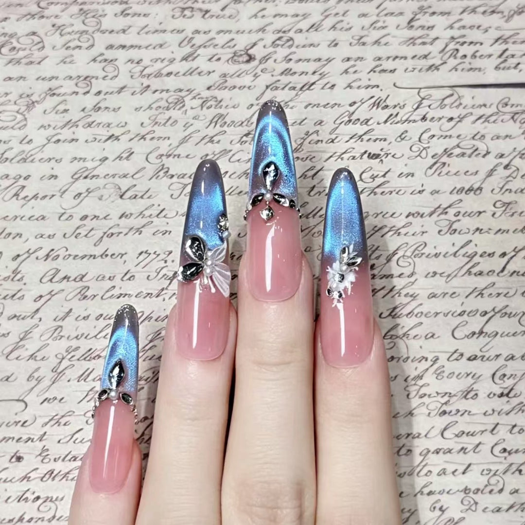 Premium Decorative Press-On Nail Extensions with Rhinestone Accents