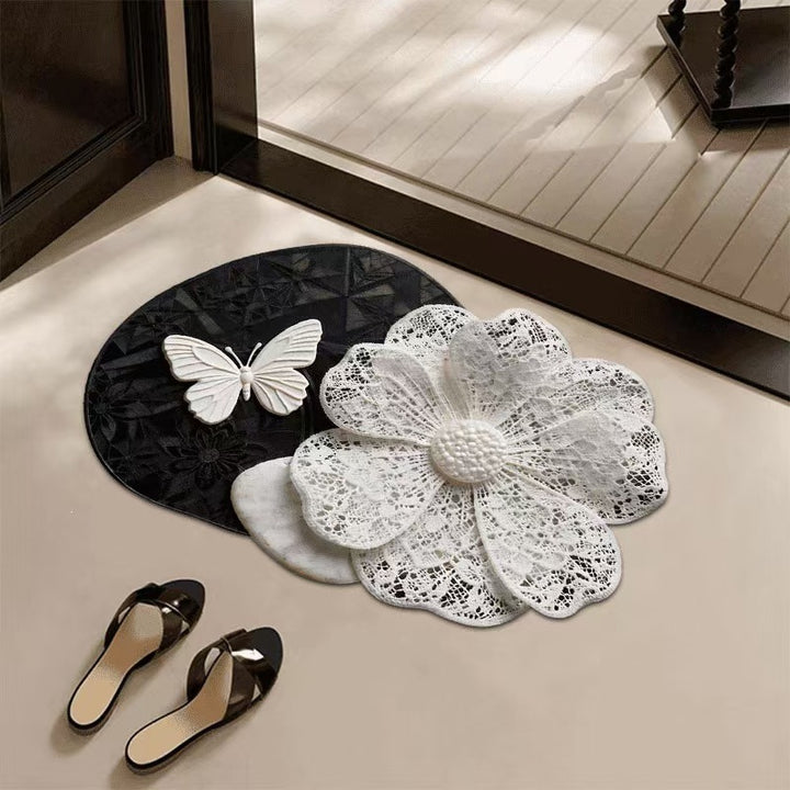 Floral Lace Design Bathroom Mat