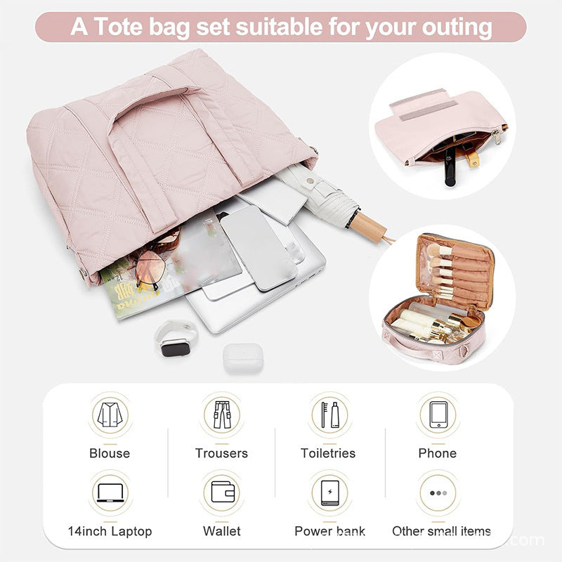 Elegant and Versatile Fabric Handbag with Detachable Cosmetic Bag Stornfield