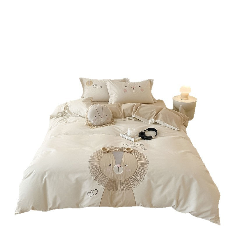 Children's Cotton Lion Appliqué Duvet Cover Bedding Set