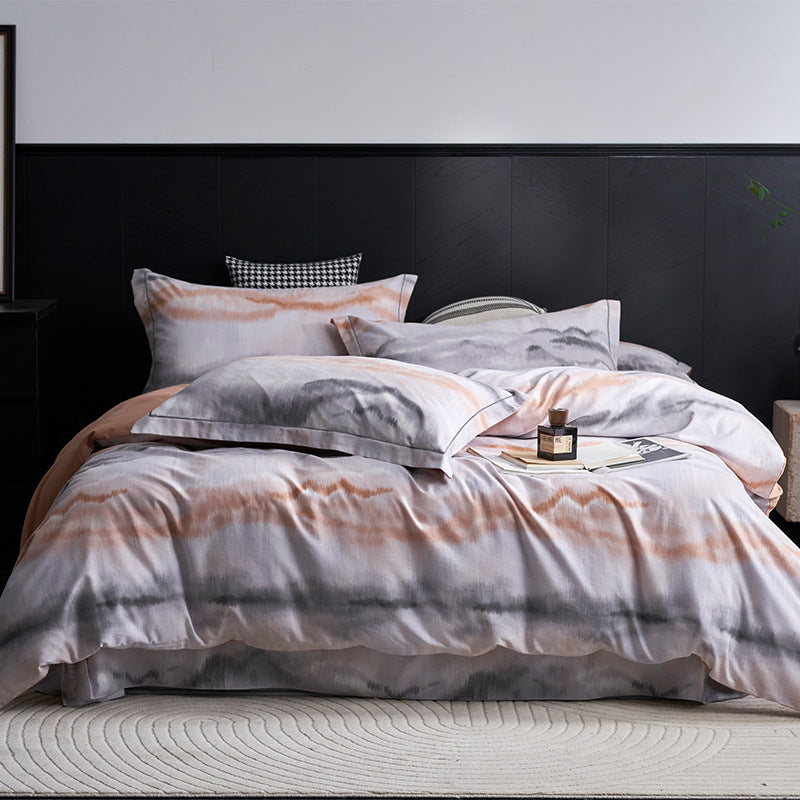 Luxury Cotton Sateen Geometric Duvet Cover Set with Pillowcases