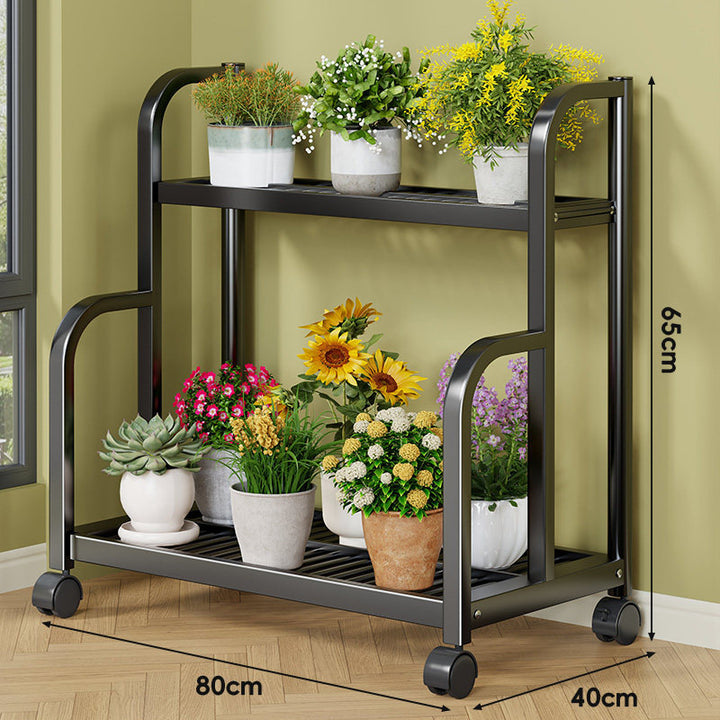Three-Tier Rolling Metal Plant Display Shelf