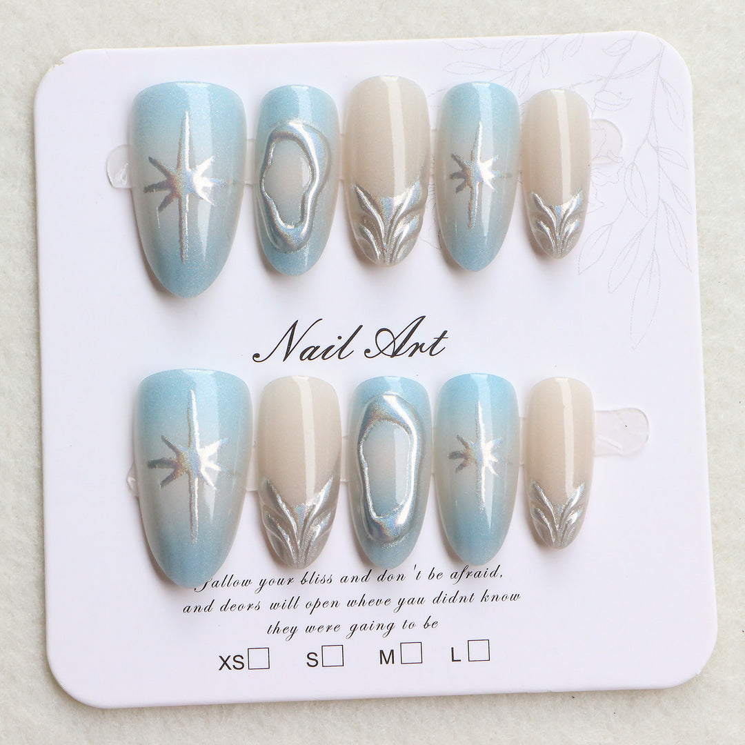 Artistic Press-On Nail Art Set with Silver Accents Stornfield