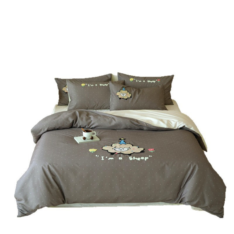 Whimsical Embroidered Cotton Duvet Cover Set with Reversible Back & Deep-Fit Corners