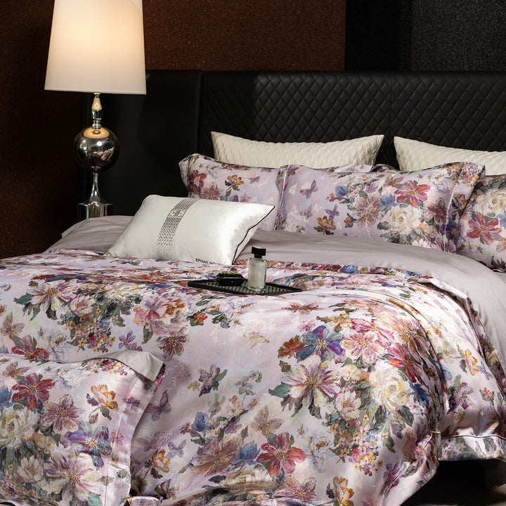 Luxurious Floral Satin Duvet Cover Bedding Set with Reversible Pillowcases