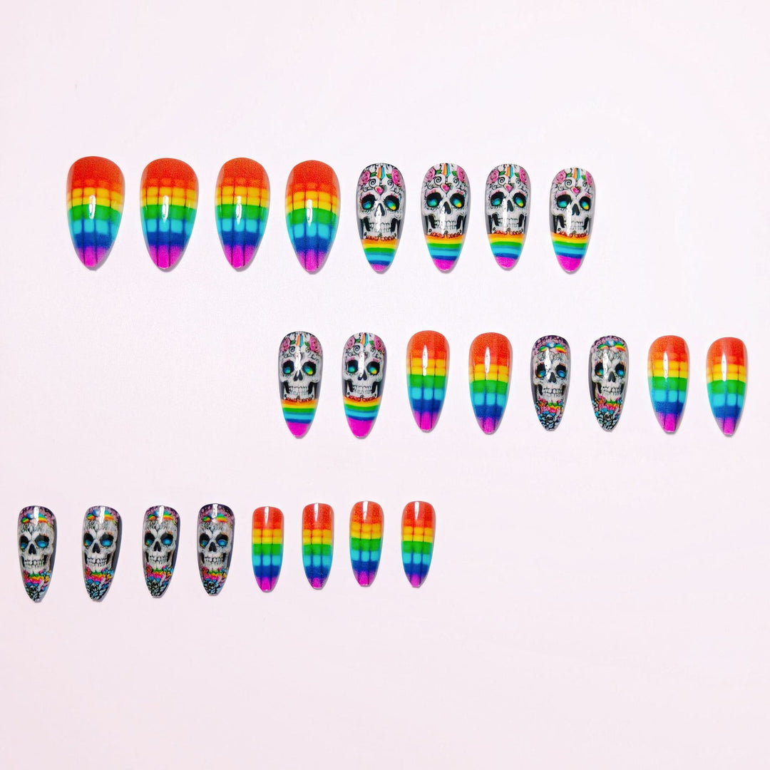 Creative artificial nails with skull design and rainbow colors Stornfield