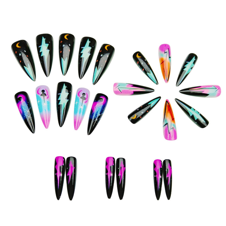 Creative artificial nails with neon light flash design Stornfield