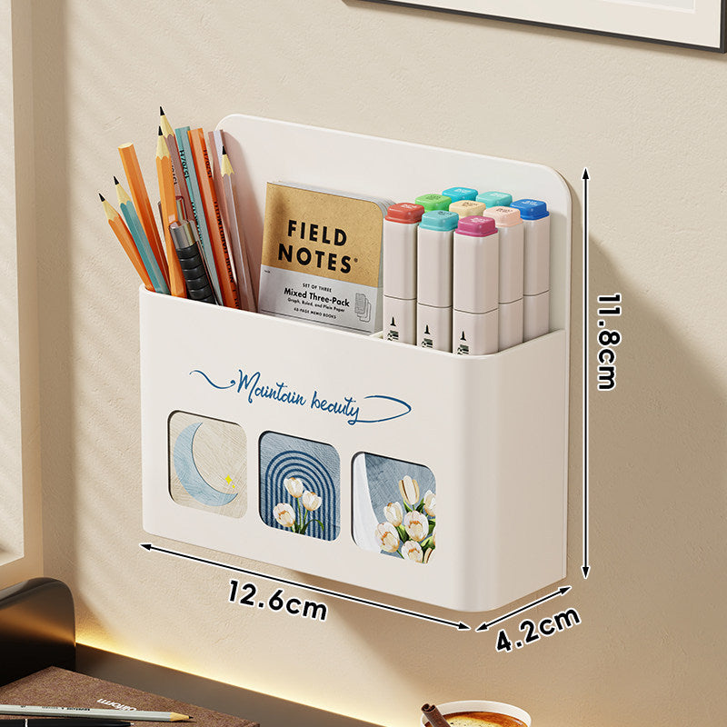Wall-Mounted Adhesive Cartoon Stationery Pocket Organizer