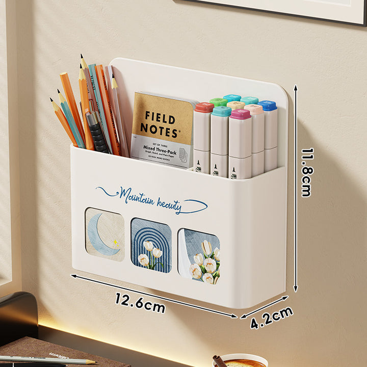 Wall-Mounted Adhesive Cartoon Stationery Pocket Organizer