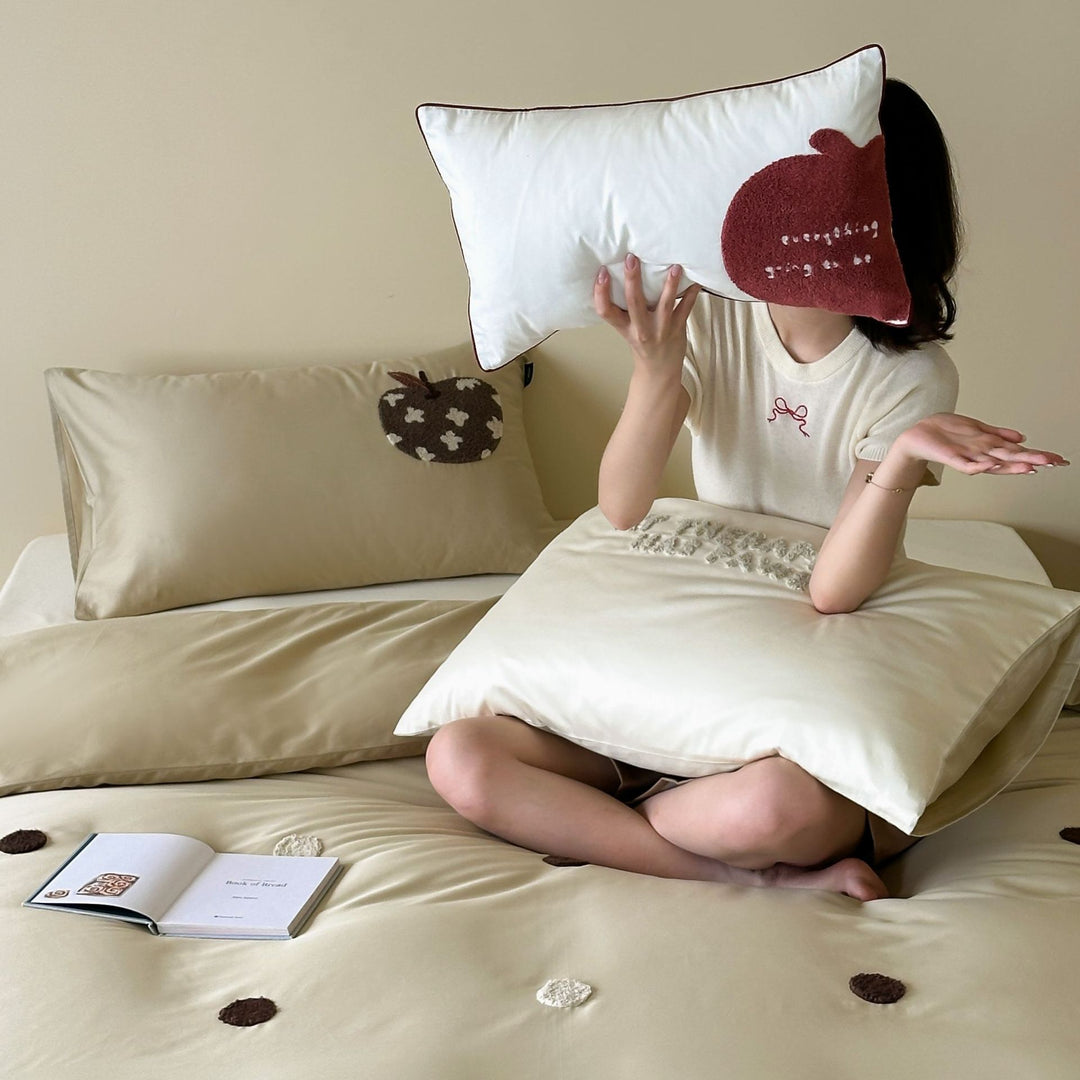 Embroidered Textured Dot Satin Duvet Cover Set with Pillowcases