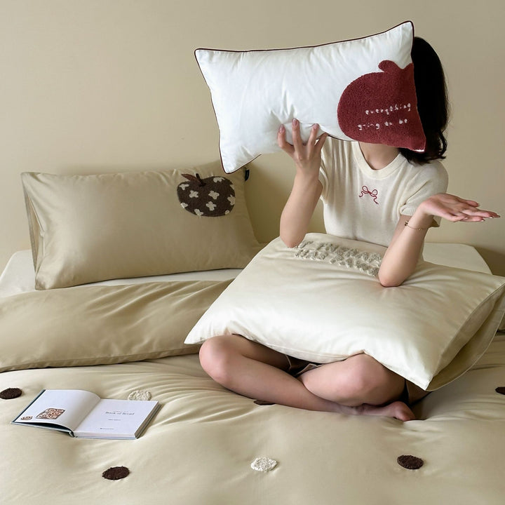 Embroidered Textured Dot Satin Duvet Cover Set with Pillowcases