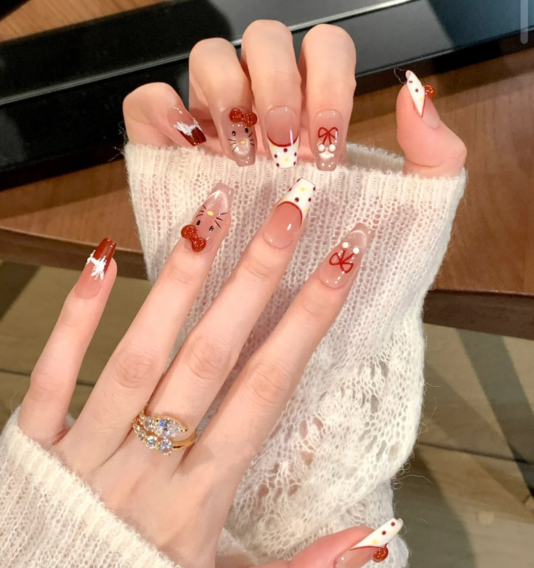 Artistic Press-On Nail Set with Whimsical Holiday Designs Stornfield