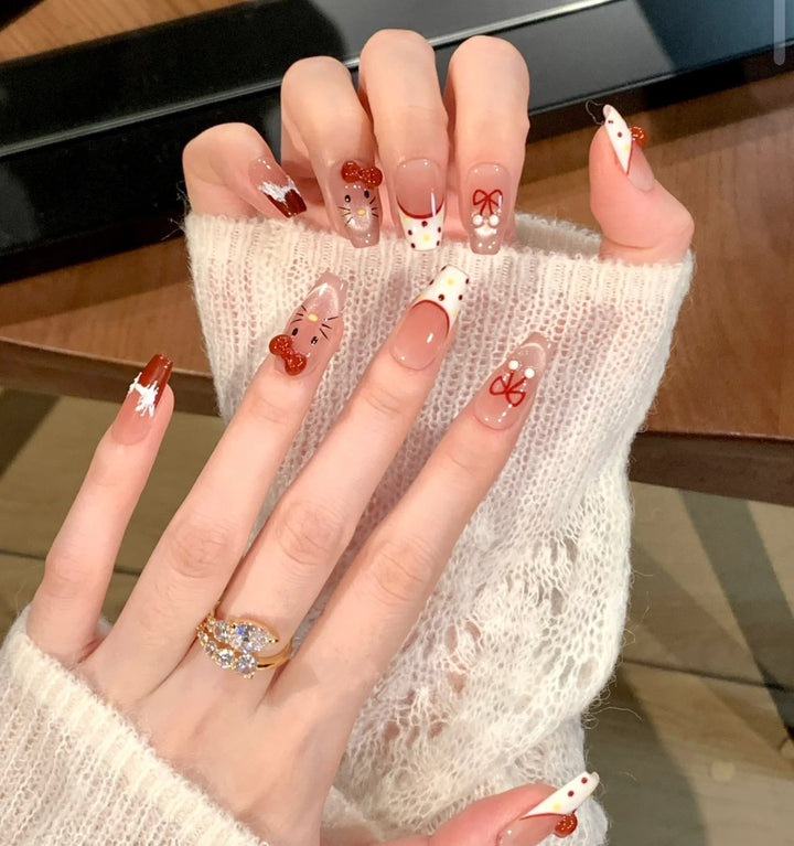 Artistic Press-On Nail Set with Whimsical Holiday Designs Stornfield