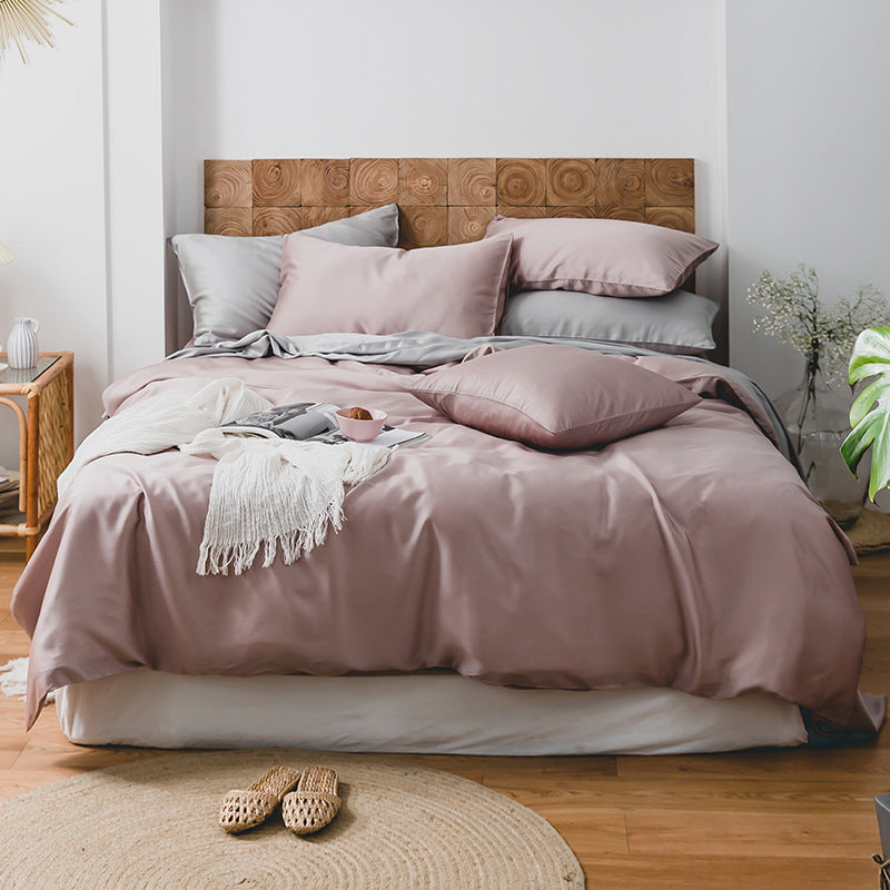 Finest cotton satin duvet cover and pillowcase set with reversible finish and concealed zipper