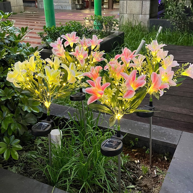 Solar LED Lily Garden Stake Light With Integrated Fairy String And Lifelike Silk Petals Stornfield
