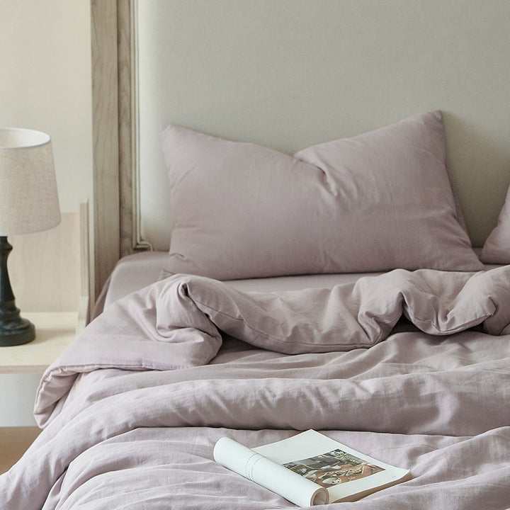 Stonewashed Cotton Sateen Duvet Cover and Sheet Set with Envelope Pillowcases