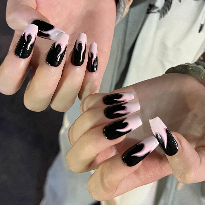 Artistic nail extensions with gradient and flame design Stornfield