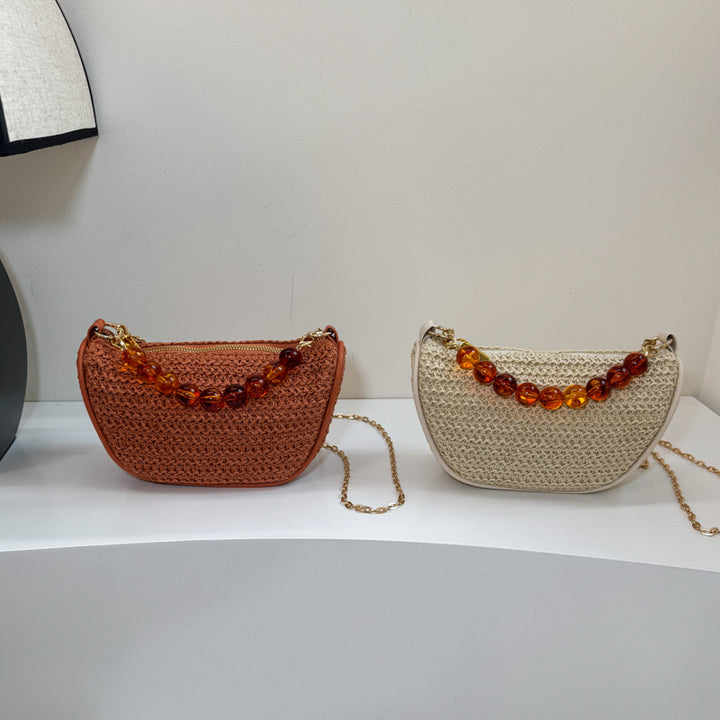 Stylish Woven Handbag with Beaded Handle Stornfield