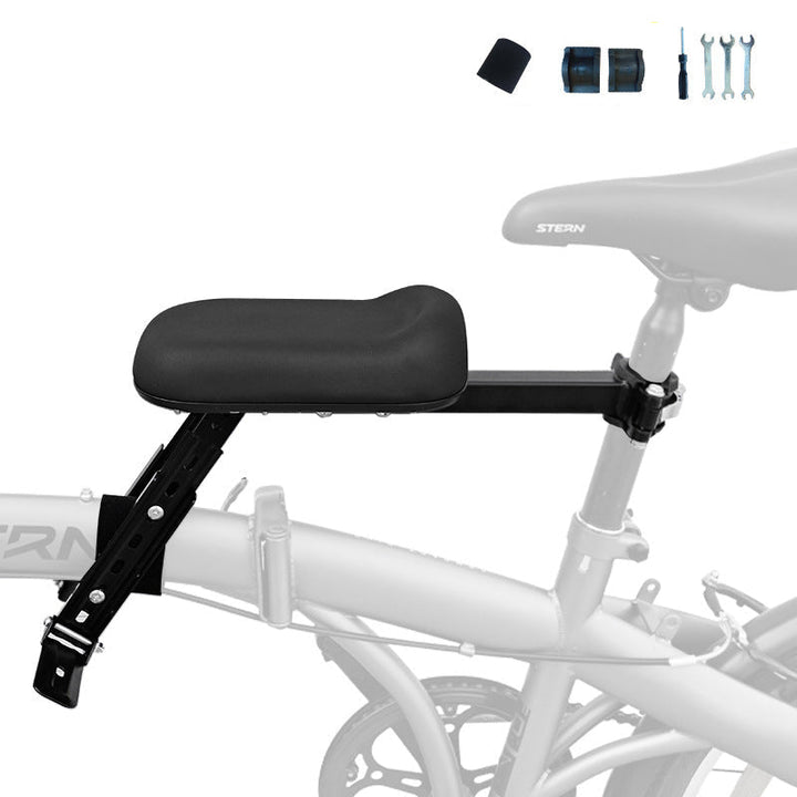 rear frame-mounted padded child bike seat with triple loop backrest and adjustable clamp Stornfield