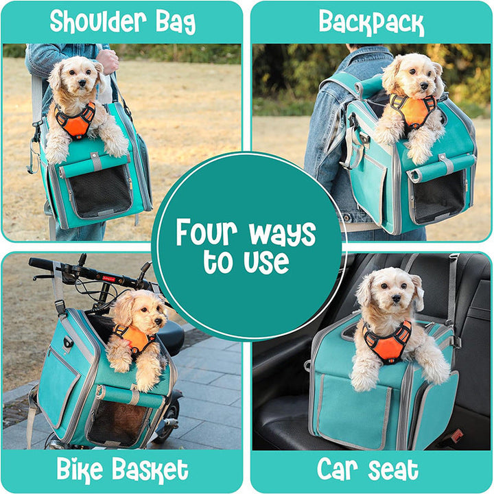 Front-Mount Convertible Bicycle Pet Carrier Backpack with Expandable Mesh Canopy and Padded Orthopedic Base Stornfield