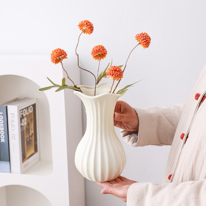 Elegant Ribbed Ceramic Flower Vase