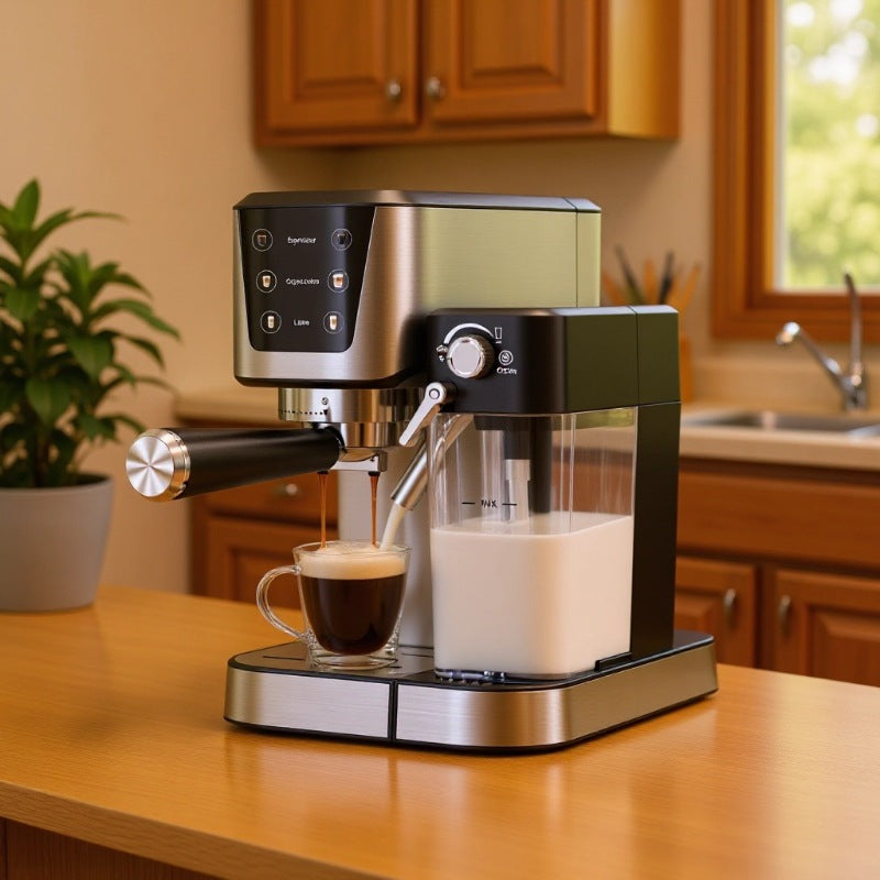 High-performance espresso machine with integrated milk frother and precise brewing temperature control Stornfield