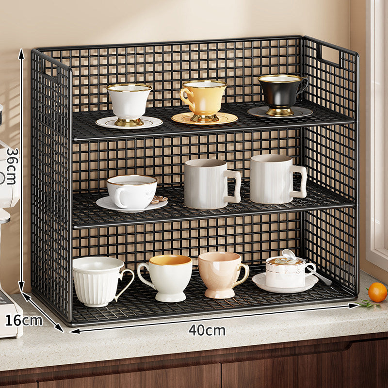 Double-Tier Metal Grid Countertop Organizer Shelf for Cups and Kitchenware
