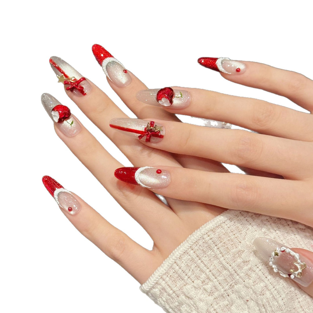 Decorative Press-On Nail Art Set with Holiday Accents