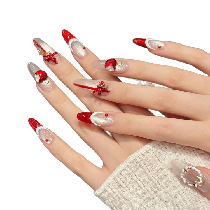 Decorative Press-On Nail Art Set with Holiday Accents