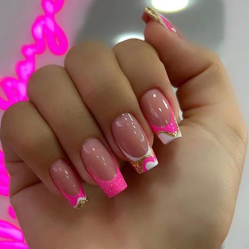 Trendy Artificial Nails with Glitter Design