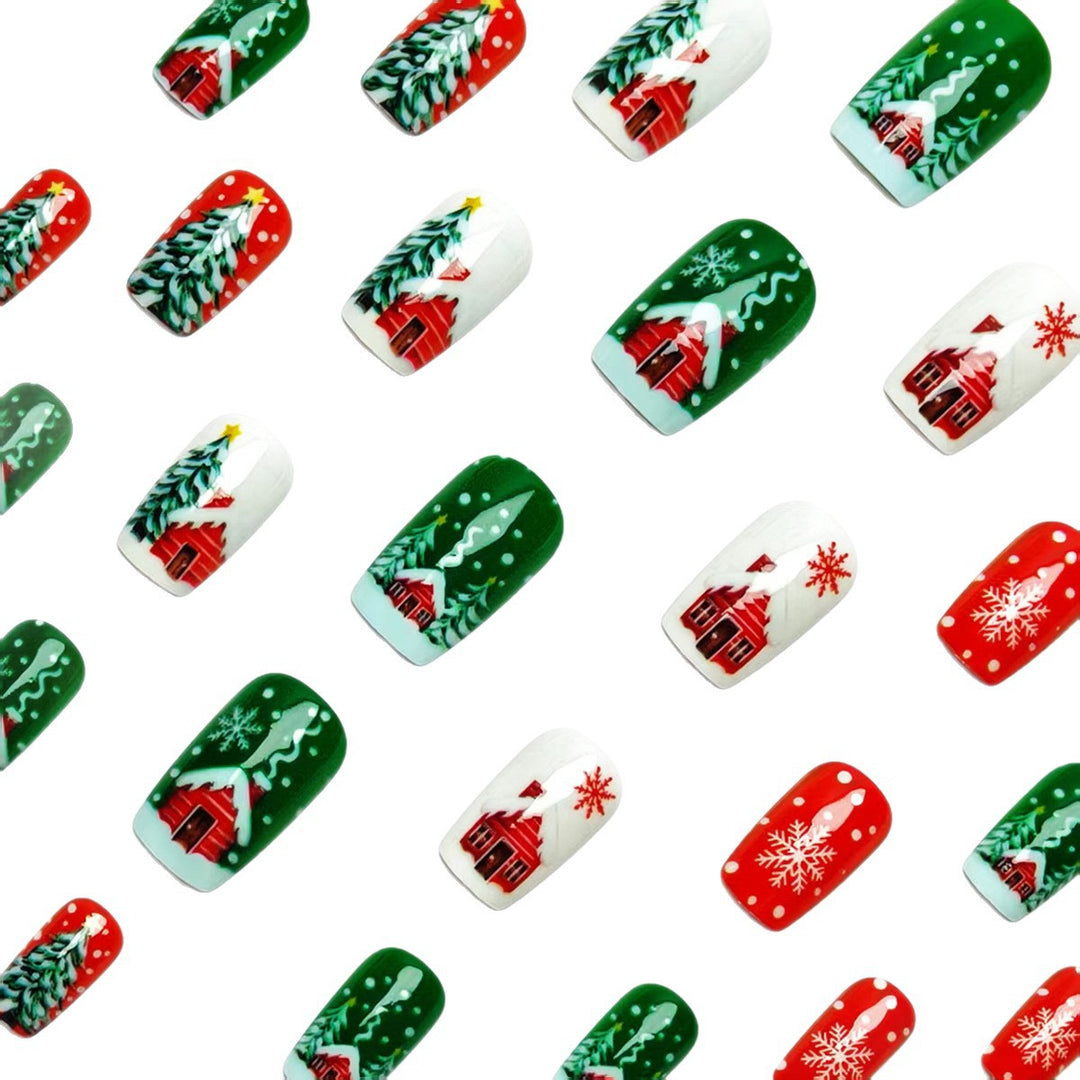 Artificial nails with winter chalet design Stornfield
