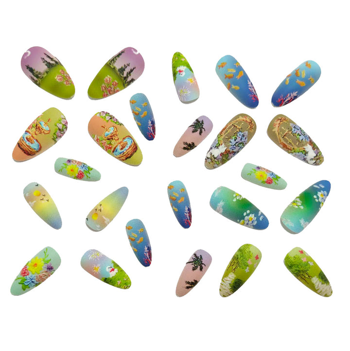 Artificial nails with artful nature and water world decoration Stornfield