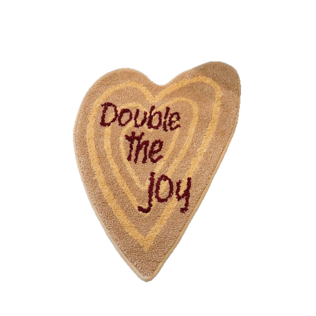 Heart-Shaped Plush Accent Floor Rug with Embroidered Slogan