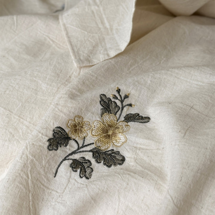 Vintage-Inspired Embroidered Cotton-Linen Duvet Cover Set with Frilled Pillow Shams