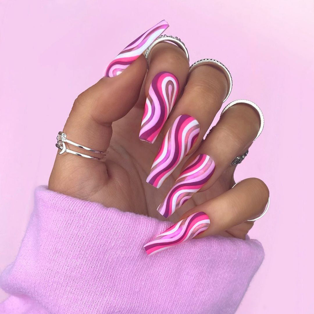 Artistic acrylic nails in ombre design with modern wave patterns Stornfield