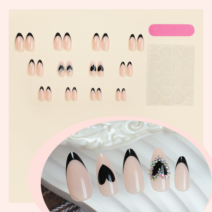 Artistic Press-On Nail Set with Heart and Gem Details Stornfield