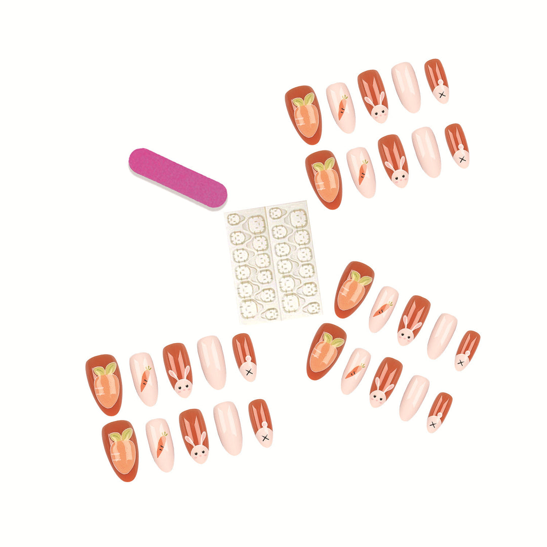 Playful Rabbit and Carrot Press-On Nail Set
