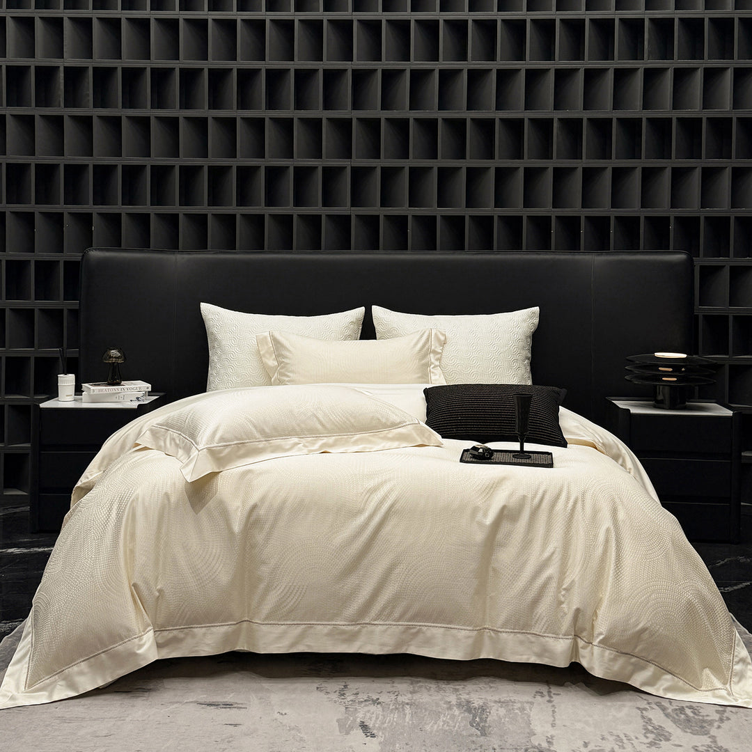 Elegant bed linen set made of cotton satin with subtle wave jacquard and satin edge
