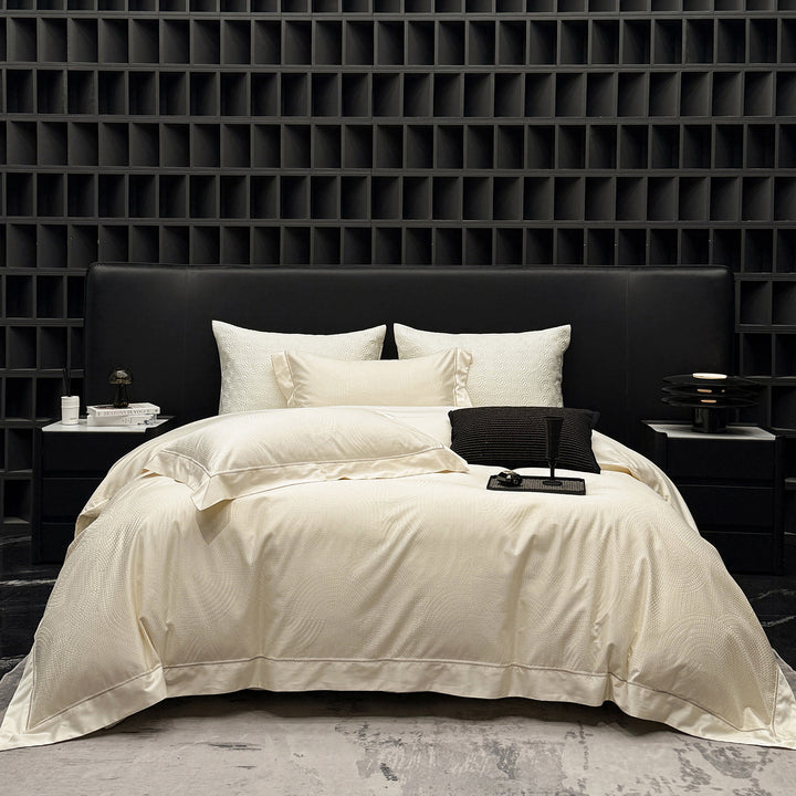 Elegant bed linen set made of cotton satin with subtle wave jacquard and satin edge