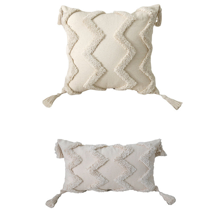 Decorative Boho Tassel Throw Pillow with Textured Diamond Tufting