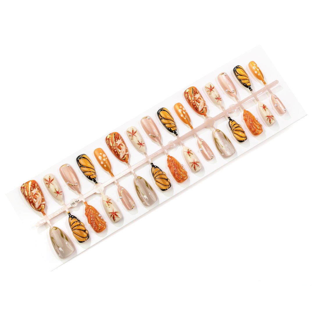 Artistic Leaf-Patterned Press-On Nail Art Stornfield