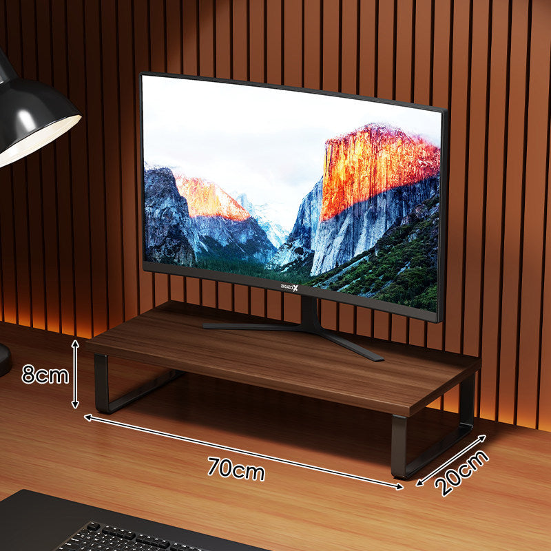 Elevated Wooden-Top Metal Monitor Stand with Under-Storage Shelf