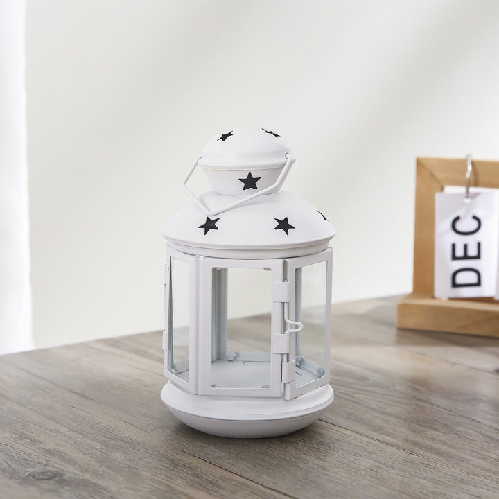Decorative Star-Cut Glass Panel Metal Tea Light Lantern Stornfield