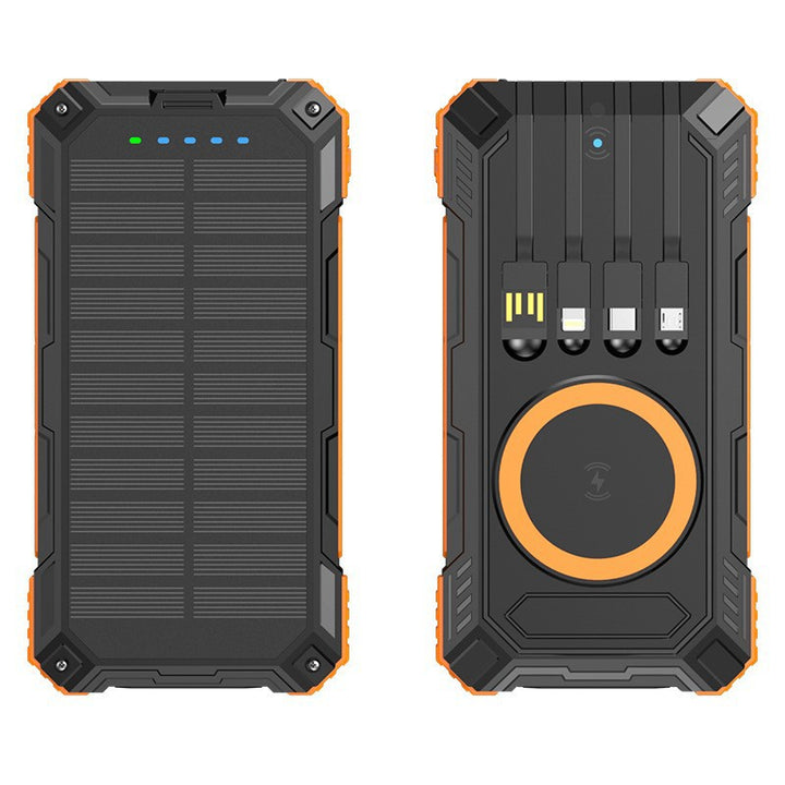 Robust Solar Power Bank with Multifunctional Charging Cable and Integrated Qi Charger Stornfield