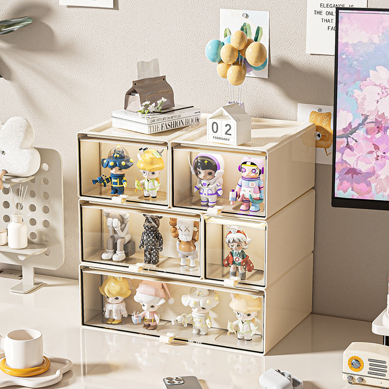 Compact stackable drawer storage box with transparent window