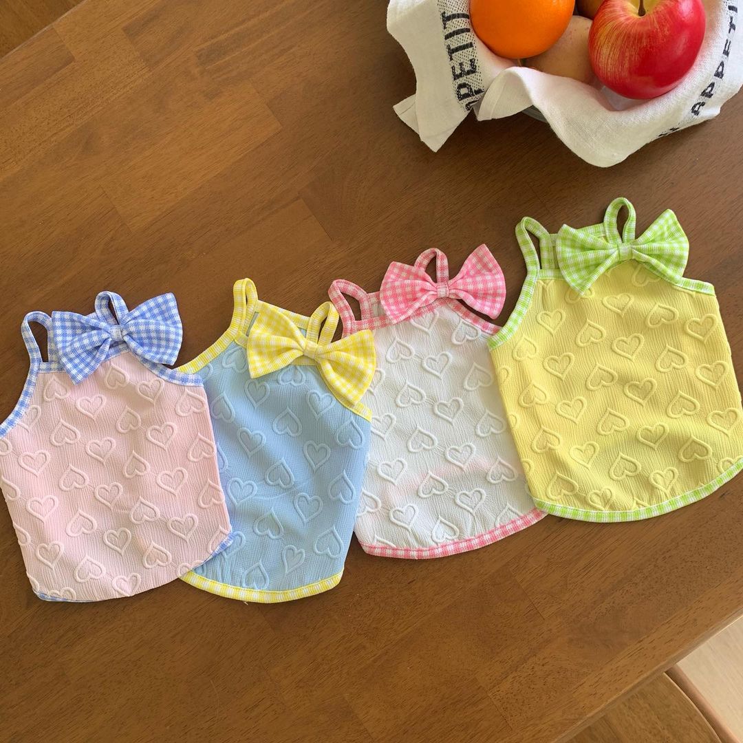 Heart Embossed Pet Tank Top with Gingham Trim