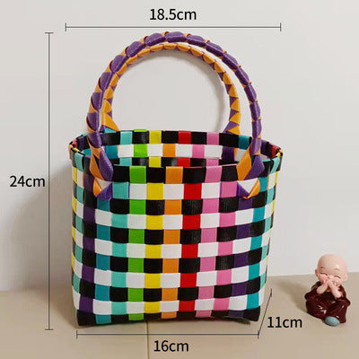 Handmade Basket Bag In Checked Design Stornfield