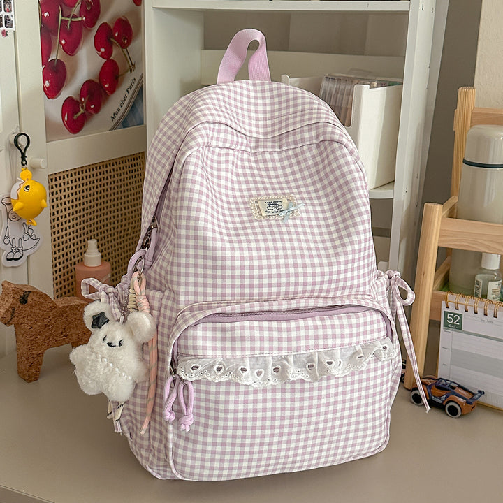 Casual Vintaged Gingham Print Backpack Stornfield