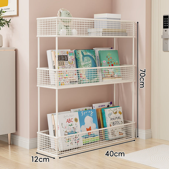 Freestanding Mesh Four-Tier Book and Toy Storage Shelf