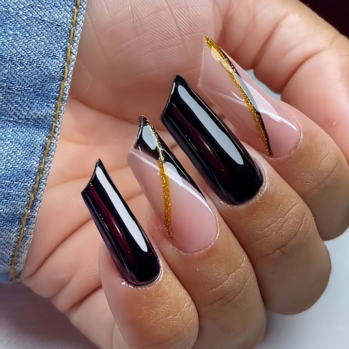 Premium Glossy Coffin Press-On Nails Stornfield